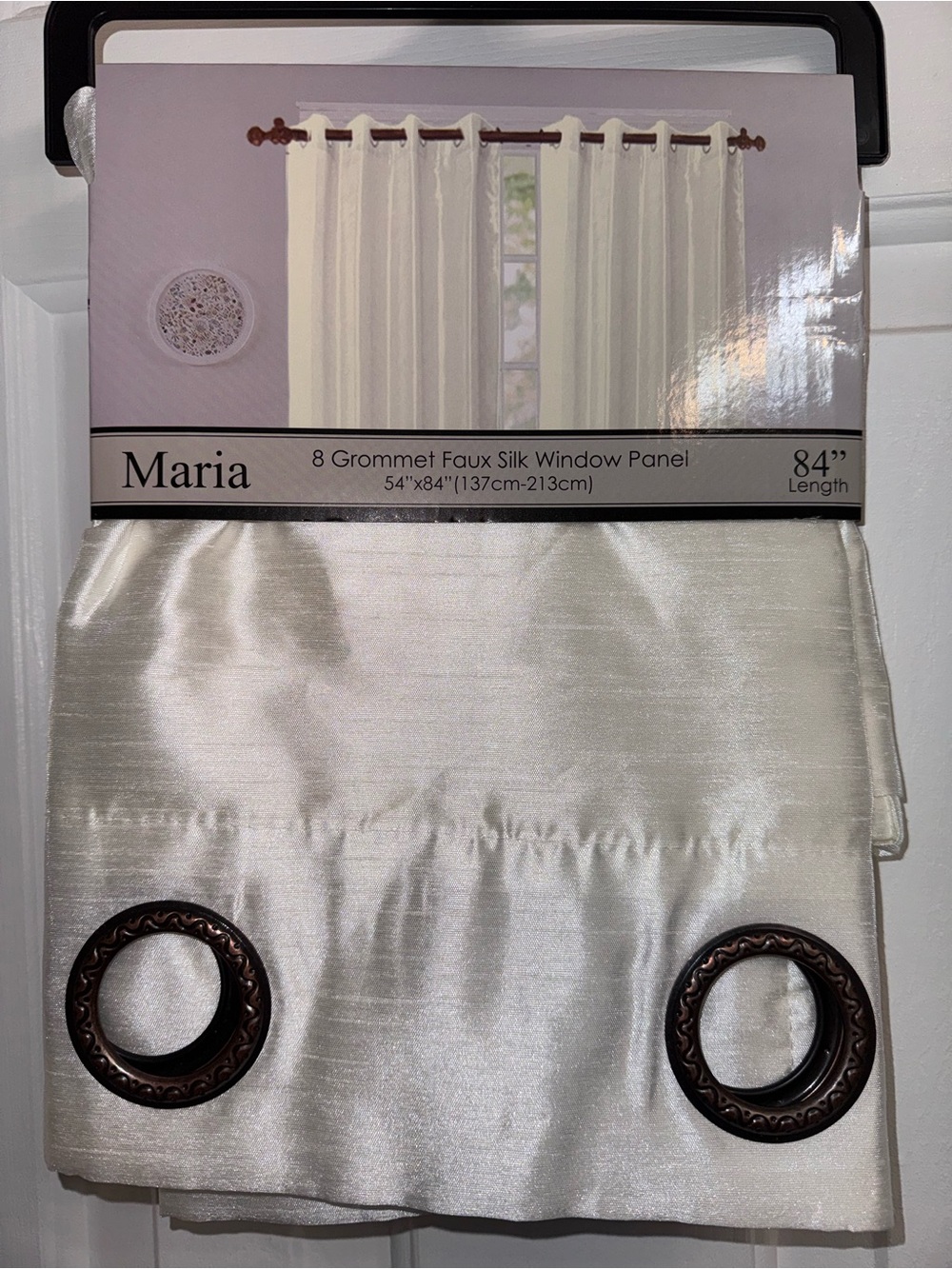 Marika Faux Silk - Copper Detailed Grommet, 2 Window Panel Beige/Ivory 54” X 84”